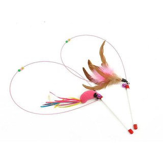 Đồ chơi cho mèo dạng cần câu thép lông gà