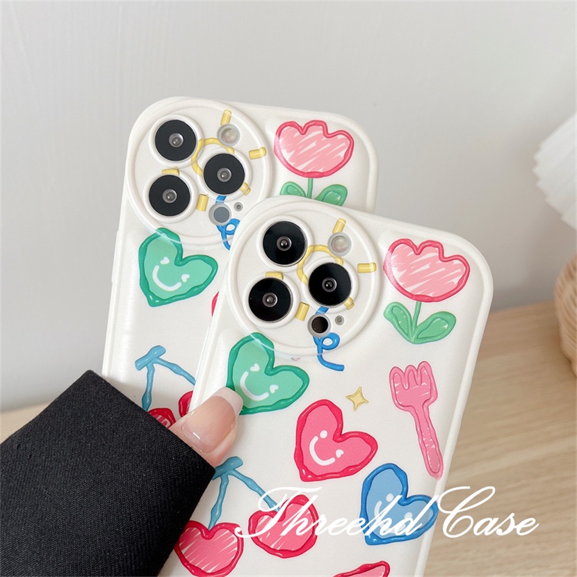 Ốp Điện Thoại TPU Mềm Đệm Khí Chống Rơi In Hình Cherry Cho iPhone 14 13 12 11 Pro Max SE 2020 X Xr Xs Max 8 7 6 6s Plus