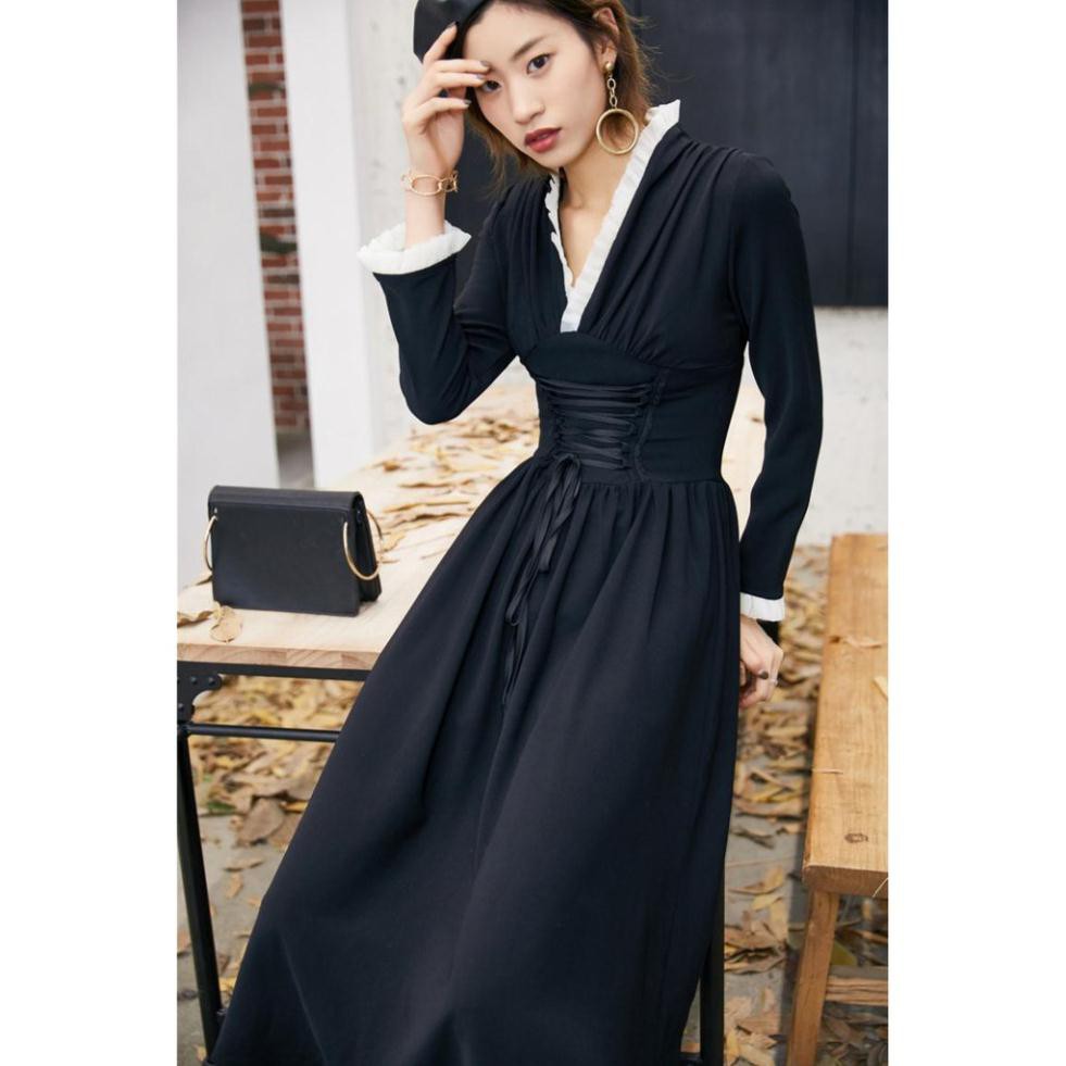 Đầm Đen Dây Đan Heben Thanh Tao - phong cách Retro - Hàng Cao Cấp (kèm hình chụp manocanh H2)