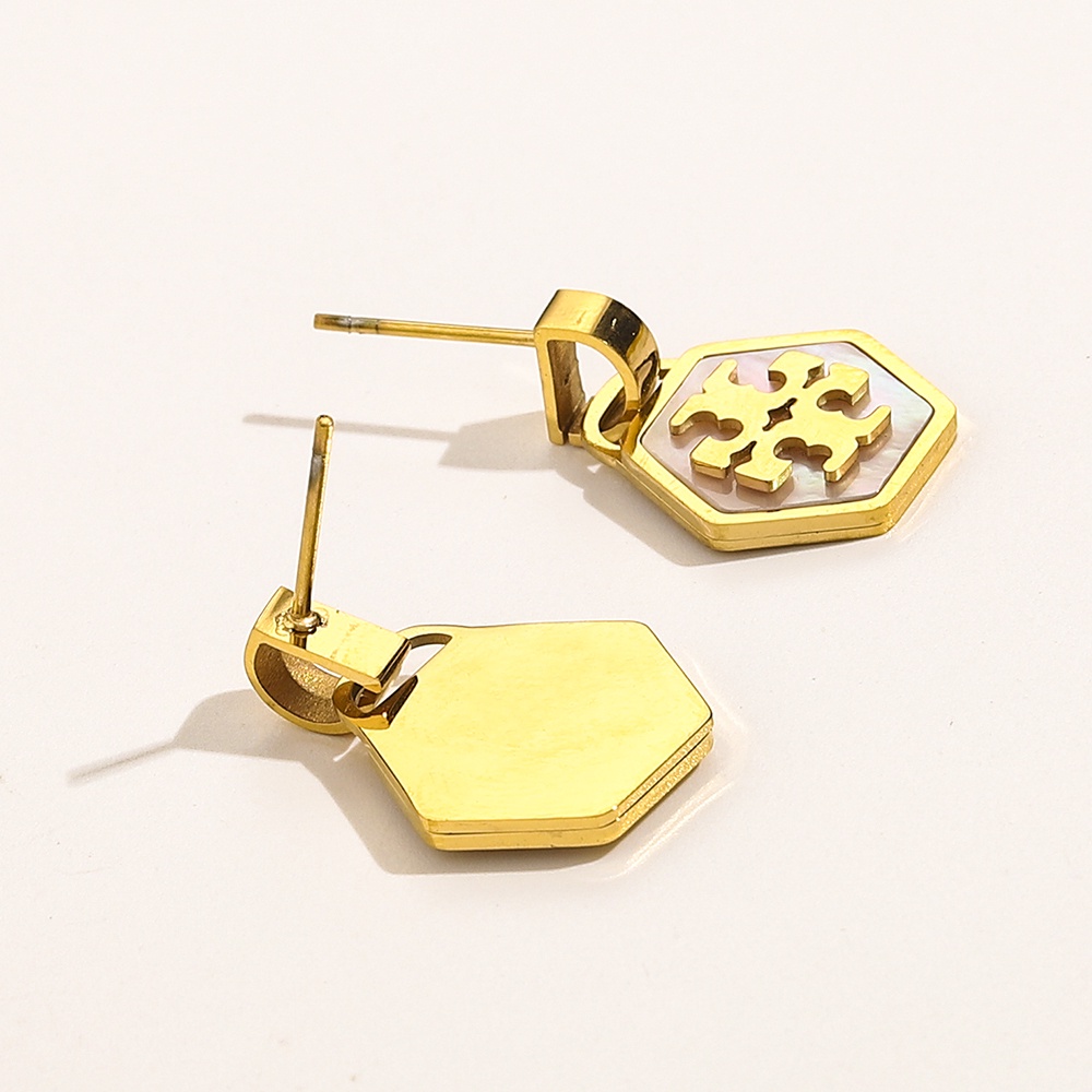 TORY BURCH Khuyên Tai Tròn Khắc Chữ Bằng Thép Titan Thời Trang Cho Nữ