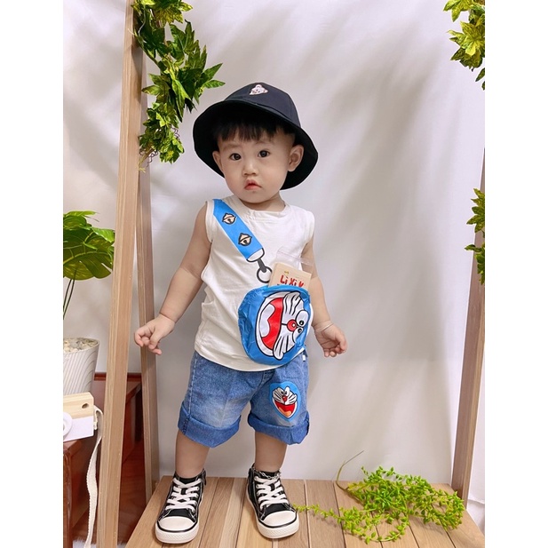 Set áo ba lỗ sát nách quần Jean lửng Doremon cho bé trai từ 7 - 21kg - Riokids SN10