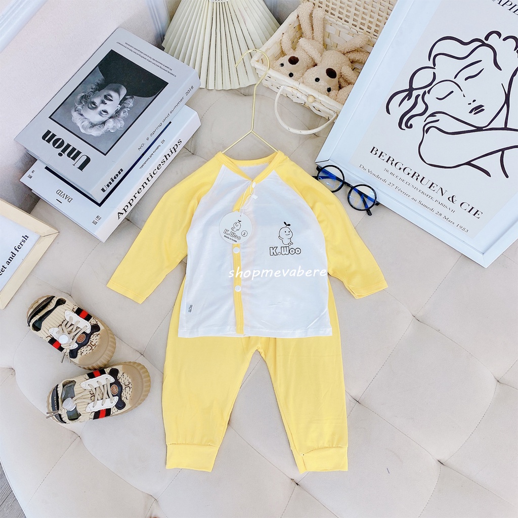 Bộ dài tay thun lạnh KWoo khuy lệch cho bé trai bé gái sơ sinh 3-12kg, được chọn màu - BO77