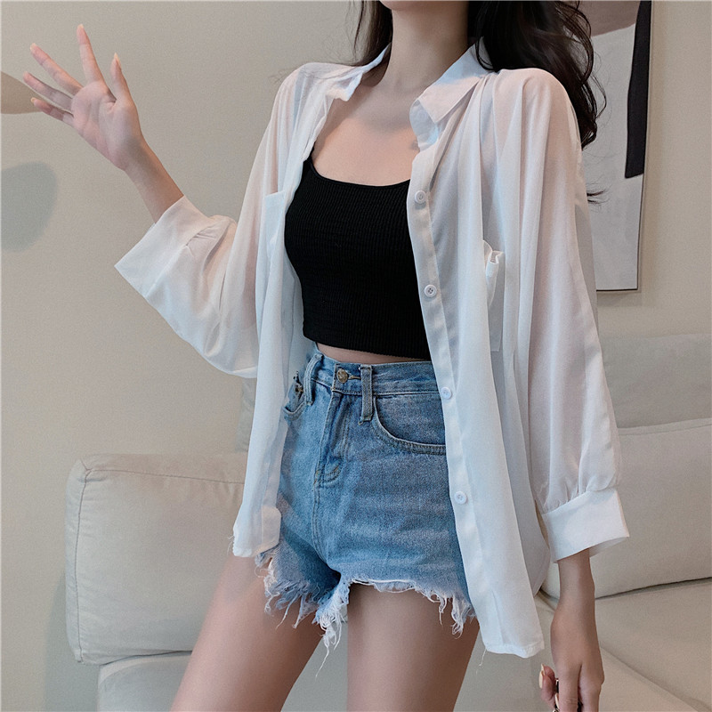 Áo Sơ Mi Vải Voan Tay Dài Dáng Rộng Quyến Rũ Sành Điệu