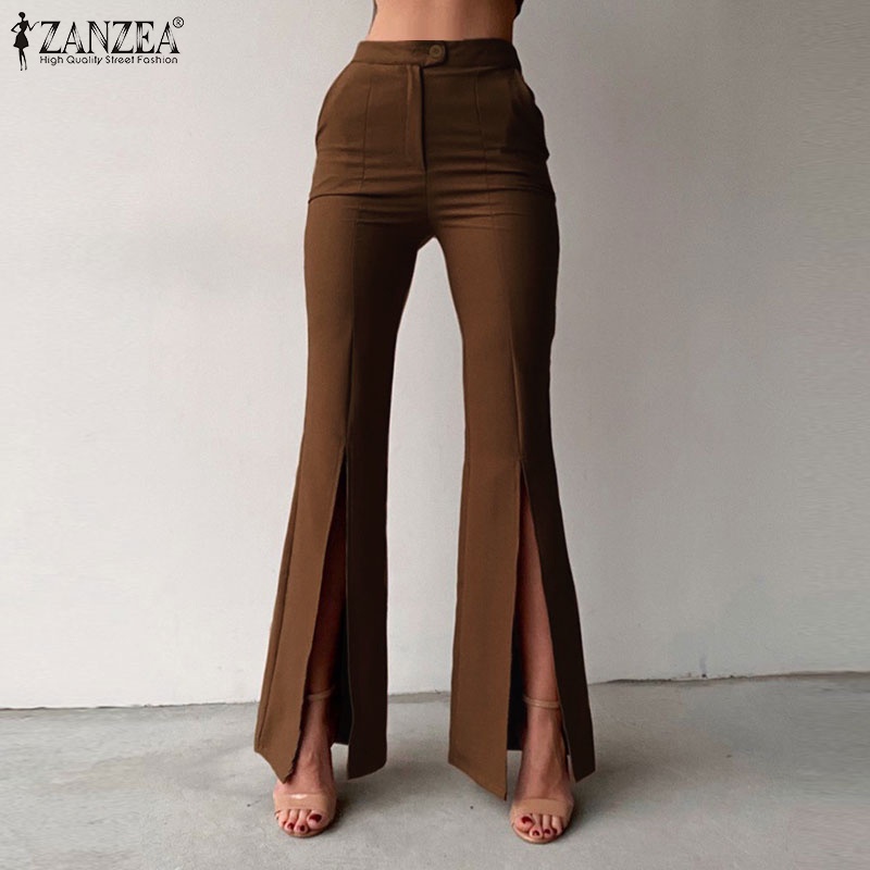 Quần dài ZANZEA ống loe khóa kéo thời trang cho nữ