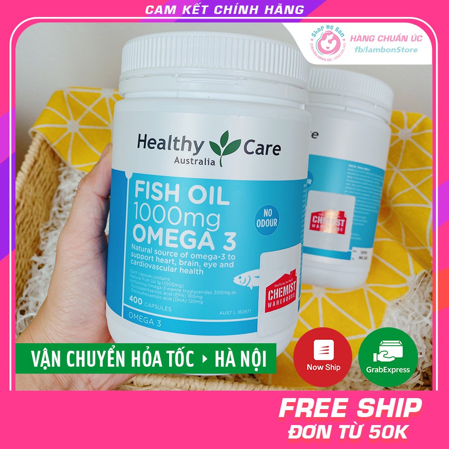 [Có Tem CHEMIST] Dầu cá tự nhiên FISH OIL HEALTHY CARE Omega-3 1000mg 400 viên - Úc