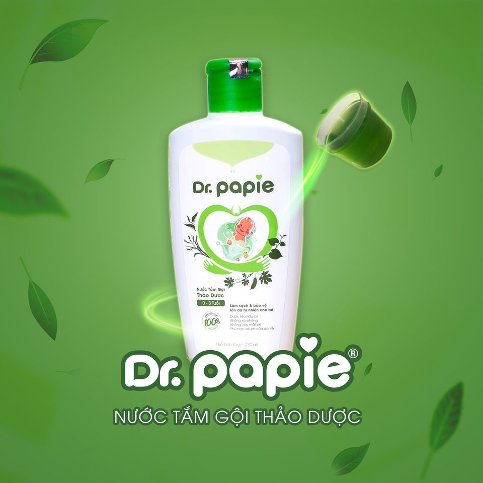 Nước tắm gội thảo dược chống rôm sảy Dr Papie Chính Hãng