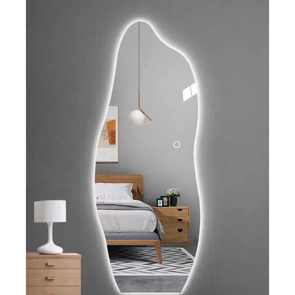 Gương toàn thân hình hạt đậu VUA GƯƠNG CAO CẤP decor treo phòng khách,phòng ngủ có led cảm ứng (Full phụ kiện)