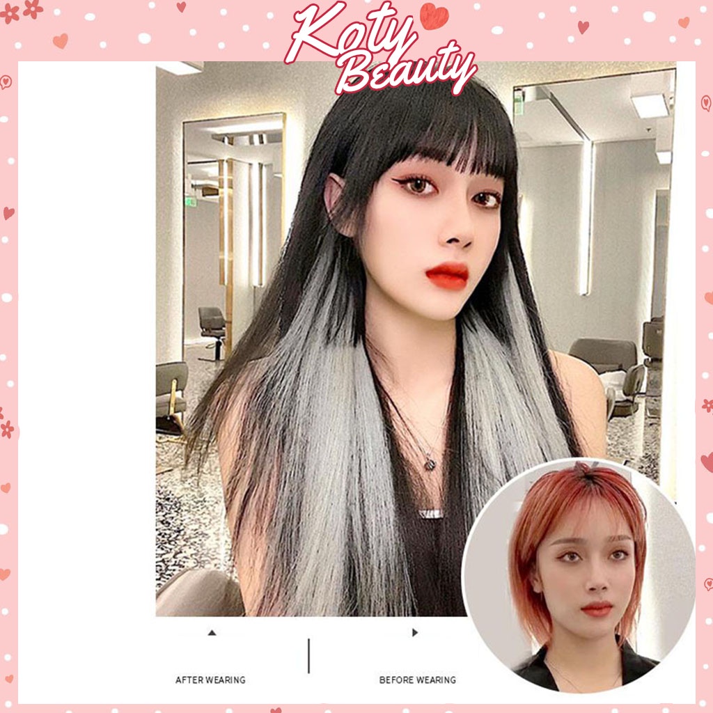 Tóc giả thẳng dài Highlight xám khói shop Koty, tóc giả kẹp phím nửa đầu line xám cho nữ