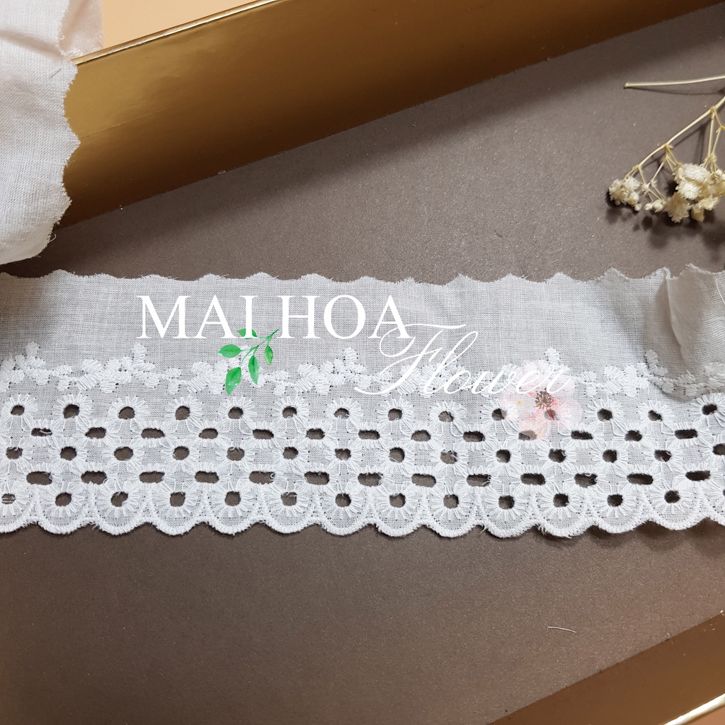 [Size 6cm] Cuộn ren viền trang trí quần áo chất vải thô boi trắng thêu hoa B3 Maihoafabric