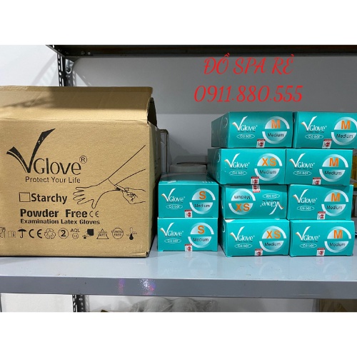Gang tay y tế | bao tay y tế Vglove có bột và không bột hộp 100 chiếc dùng trong y tế, spa, tmv