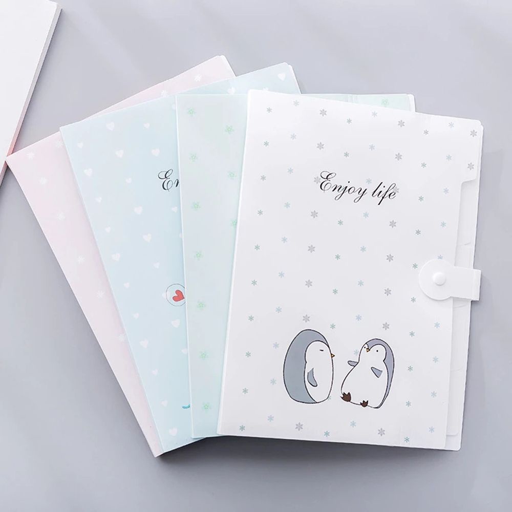 Túi đựng tài liệu khổ A4 5 ngăn bằng nhựa chống thấm nước họa tiết hoạt hình nhiều màu sắc