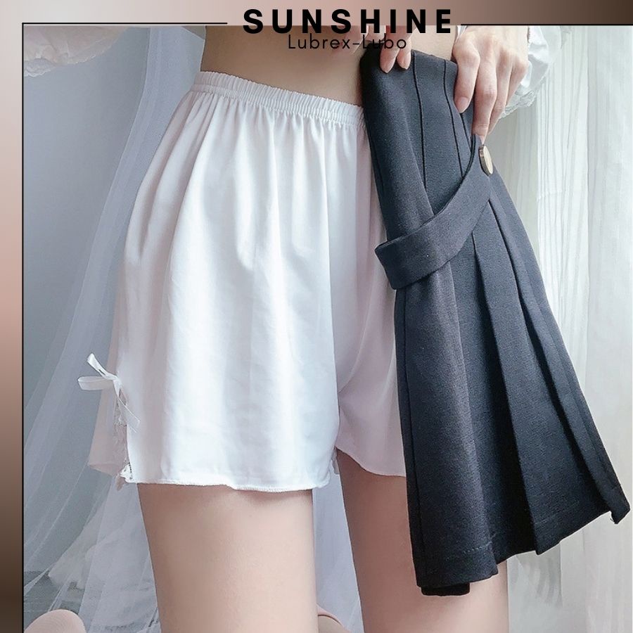 Quần short nữ mặc ngủ trong váy chất lụa mềm phối ren nơ SUNSHINE