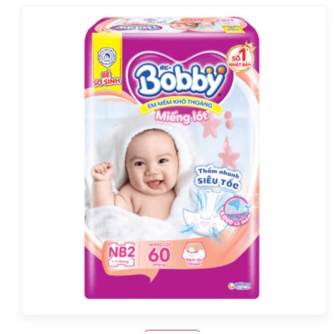 MIẾNG LÓT SƠ SINH BOBBY NB2 BỊCH 60 MIẾNG