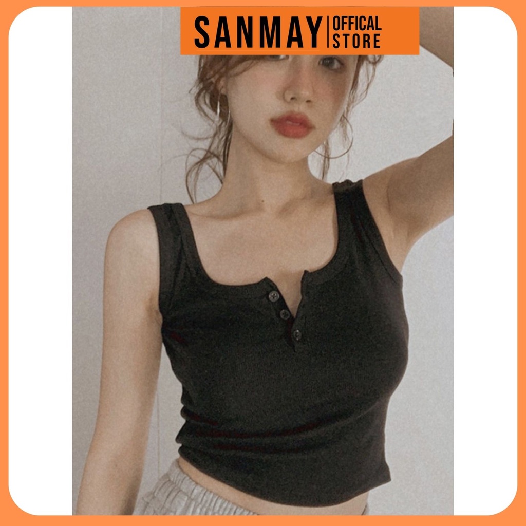 Áo Hai Dây Croptop SANJOLI Áo Crt Kiểu Ôm Body Cổ Vuông Sexy Hàn Quốc Hai Màu Trắng Đen AO034