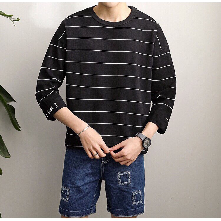 [ Có ảnh thật ] Áo thun tay dài form rộng unisex - áo sweater sọc lost xẻ tà | BigBuy360 - bigbuy360.vn