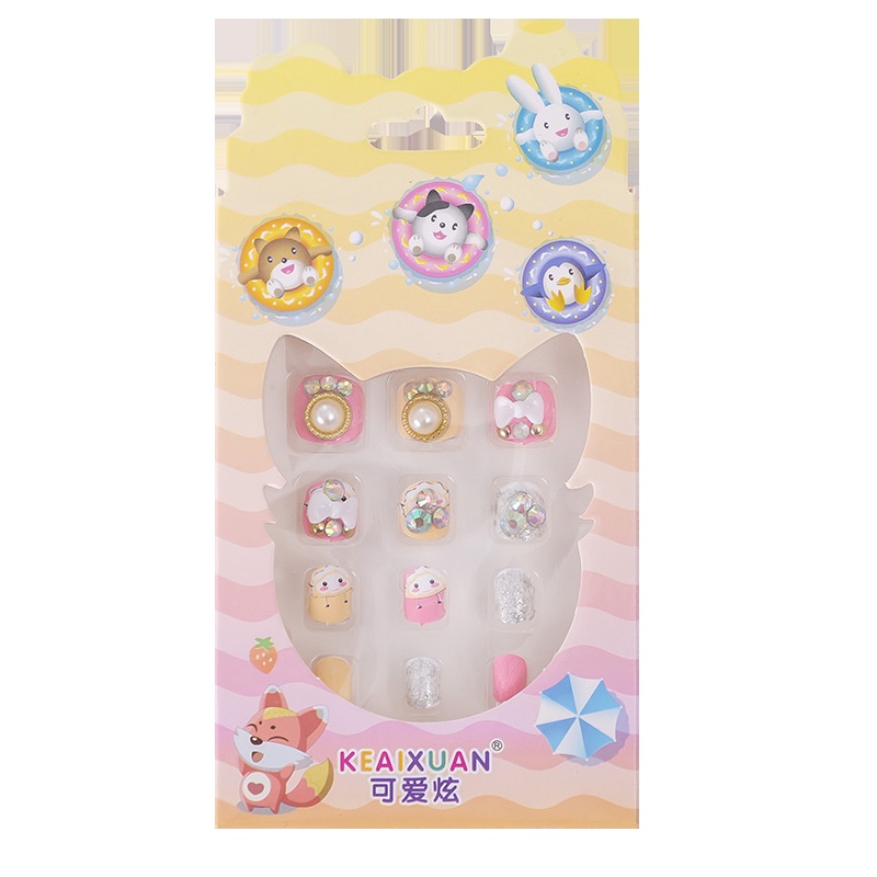 Set 12 Móng Tay Giả In Họa Tiết Dễ Thương Cho Bé