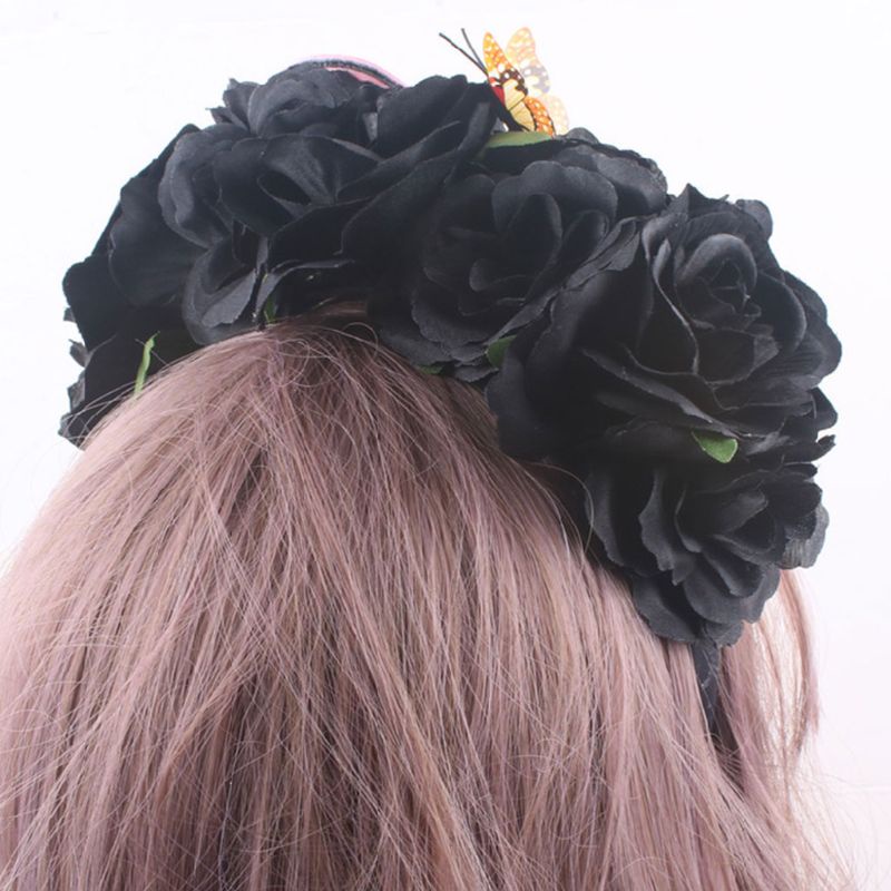 Băng Đô Thêu Hình Đầu Lâu Hoa Hồng 3D Cho Ngày Lễ Halloween