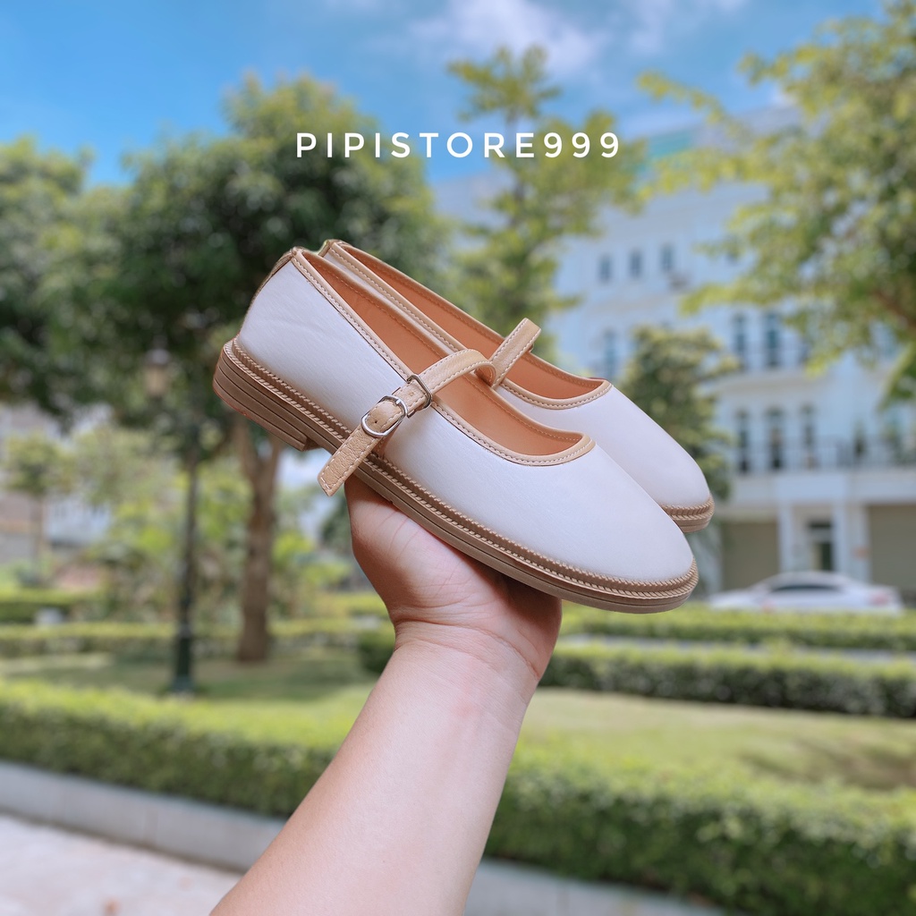 Ảnh thật Giày Búp Bê MarryJane Phối Viền Da Mũi Tròn Style Lolita Nhật Bản G171