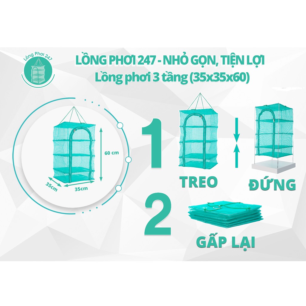 35X35X60CM Lồng lưới treo 4 tầng để phơi cá khô có thể xếp gọn - hàng Việt Nam chất lượng cao