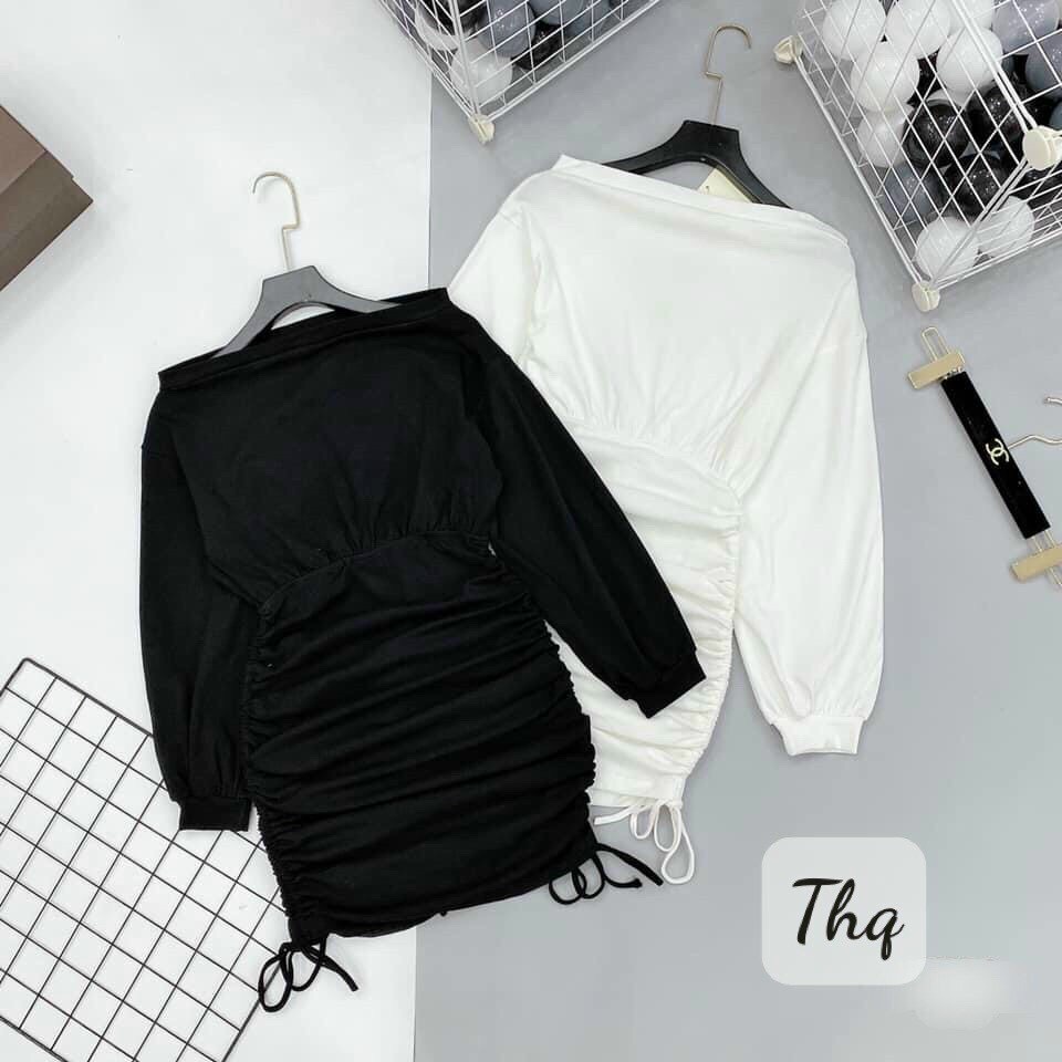Đầm trễ vai rút dây chất dày dặn L1