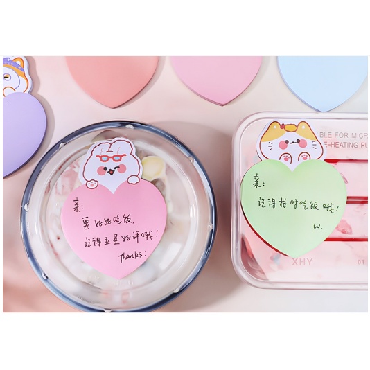 Giấy Note 30 Tờ Hình Trái Tim - Gấu, Giấy Ghi Chú Cute