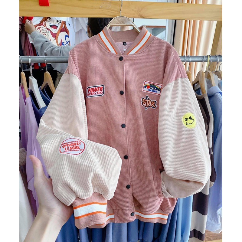 ÁO BOMBER JACKET NHUNG ICON (XANH/HỒNG)