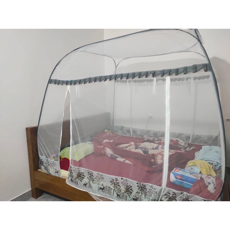 Màn chụp tự bung đỉnh vuông Quỳnh Anh - Mẫu mùng chụp tự bung người lớn chống muỗi gấp gọn tiện dụng