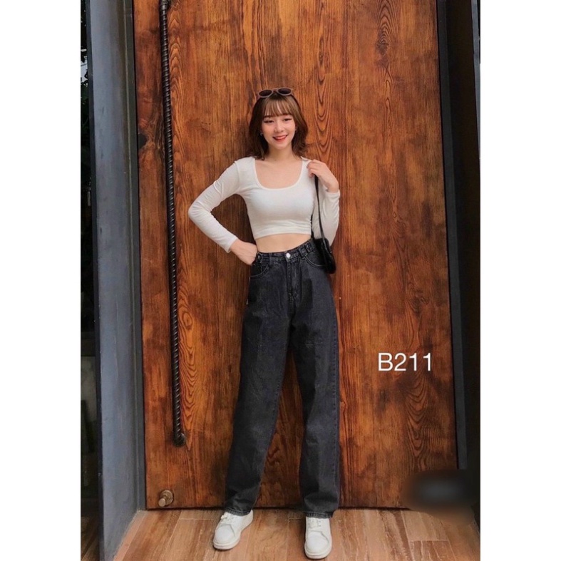 Quần jeans baggy lưng siêu cao, ống rộng dài, quần baggy