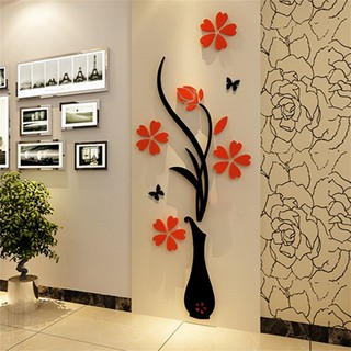 Miếng Dán Trang Trí Tường Hình Lọ Hoa Đẹp Mắt Acrylic 3D