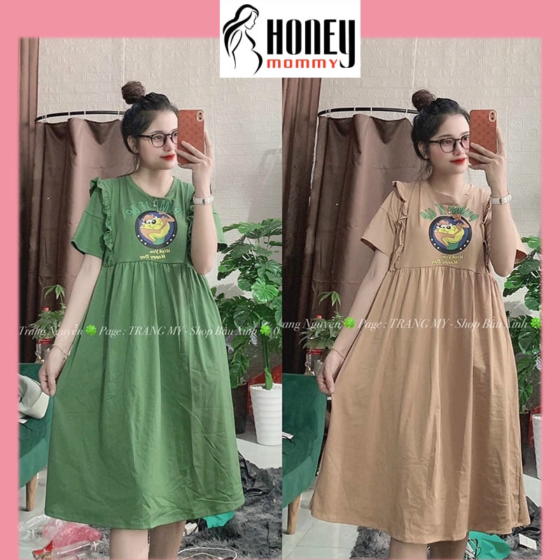Đầm Bầu Váy Bầu Công Sở Mùa Hè Chất Cotton Họa Tiết Xinh Xắn Dễ Thương Dáng Babydoll HD2906 Honey Mommy