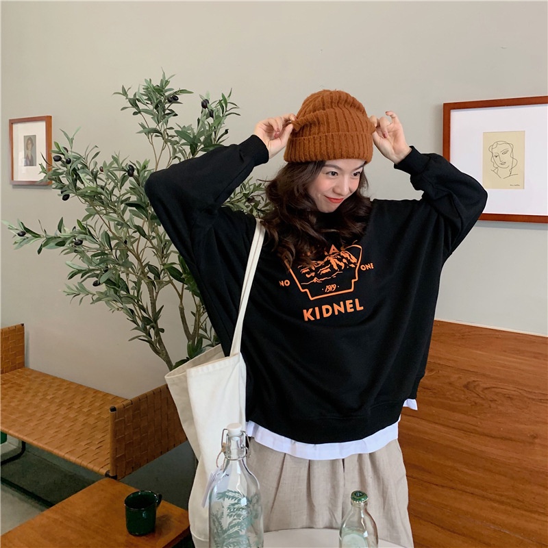 IELGY    Áo sweater Mỏng Cổ Tròn Dáng Rộng Phong Cách Hàn Quốc Cho Nữ