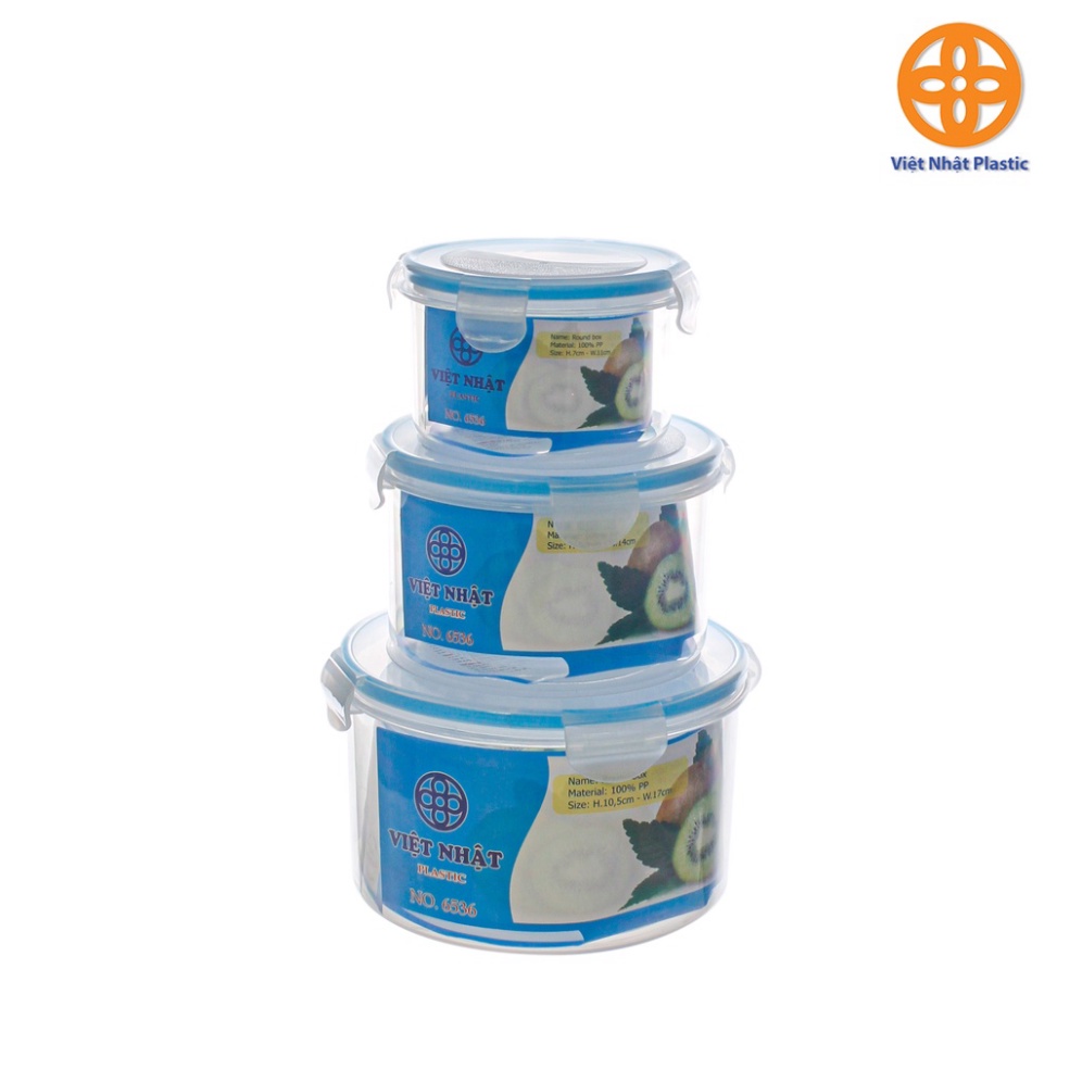 Bộ 3 Hộp Tròn Có Nắp Gài Hộp Bảo Quản Thực Phẩm Việt Nhật Mã 6536