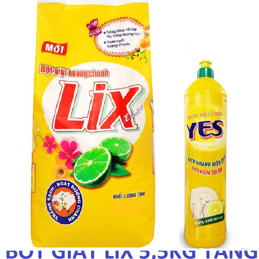 Bột giặt LIX 5,5KG Hương Chanh Tặng Chai NRC FLAX 800ML/ YES 750G