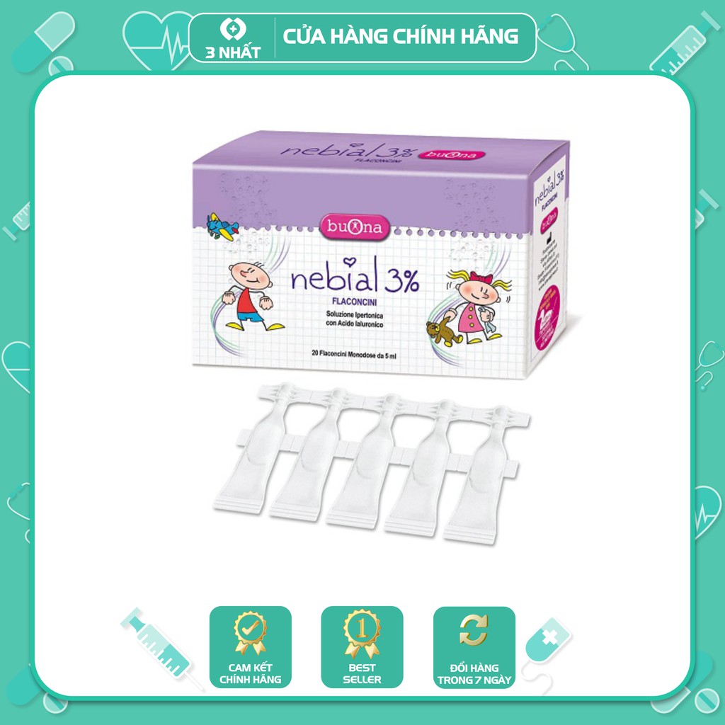 Nebial 3% Flaconcini - Dung dịch muối ưu trương nhỏ mũi giúp giảm nghẹt mũi sổ mũi cho bé (20 ống) - BN241