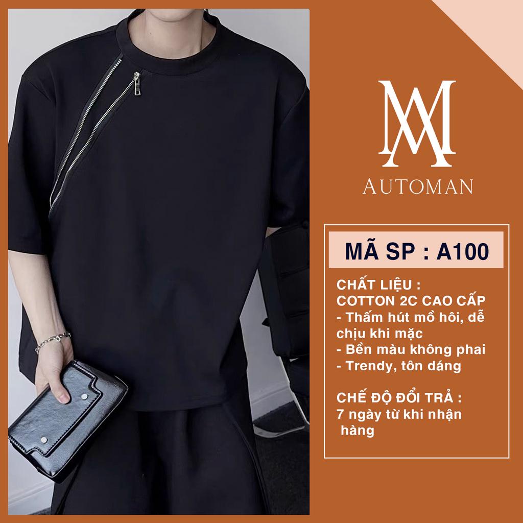 Áo thun phông nam cộc tay khoá kéo basic chất cotton 2 chièu cao cấp AUTOMAN A100