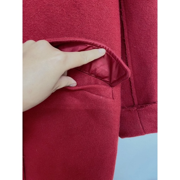 /Áo khoác dạ nữ dáng dài màu đỏ đô phom size to mác hàng hiệu lên dáng cực sang