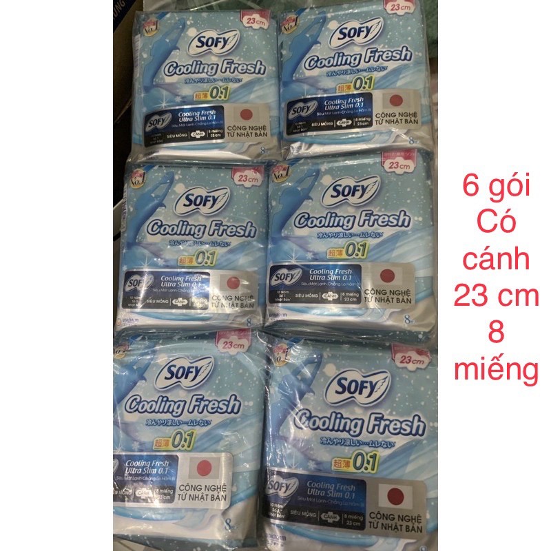 Nhập khẩu từ Nhật combo 6 gói băng vệ sinh siêu mỏng cánh Sofy Cooling Fresh ultra slim 0.1 có cánh 23 cm 8 miếng/gói