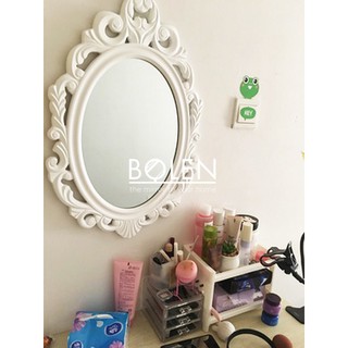 GƯƠNG TRANG TRÍ DECOR OVAL TRẮNG VIỀN VINTAGE HOA GTR082
