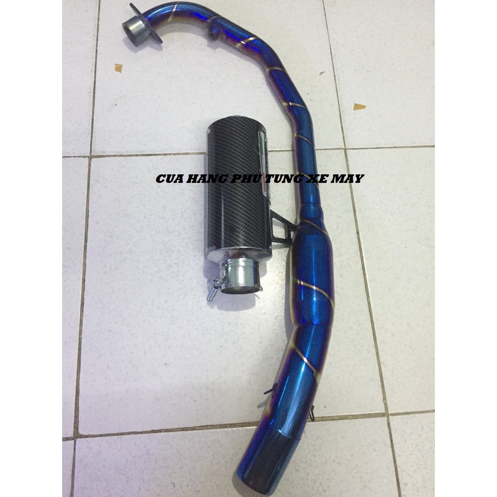 Trọn bộ pô Leovince tròn cacbon kèm cổ bầu hơi Titan cho xe Ex 135| Ex 150| R15 V3| Winner 150| Winner X| Raider| Satria