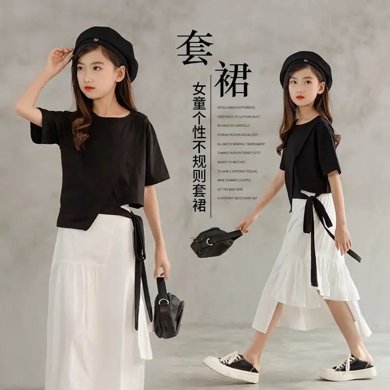 Bộ Áo Thun + Chân Váy Thời Trang Mùa Hè Hàn Quốc 2022 Cho Bé Gái 3-5 - 8-10 - 12-13 Tuổi