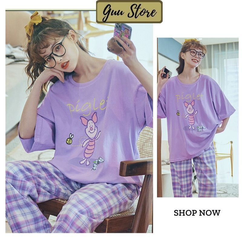 Đồ Bộ Nữ- Bộ Mặc Nhà Chất Liệu Vải Thun Cotton 100% Dáng Suông Cực Ngầu Dễ Thương Guu DN12