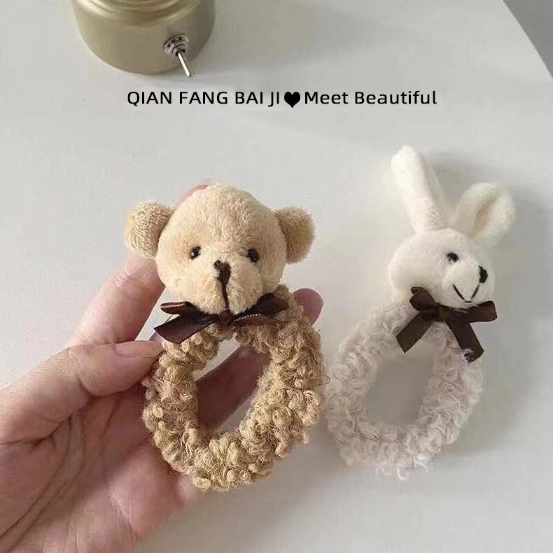 Dây Cột Tóc Hình Gấu / Thỏ Phối Lông Dễ Thương Phong Cách Hàn Quốc Cho Nữ