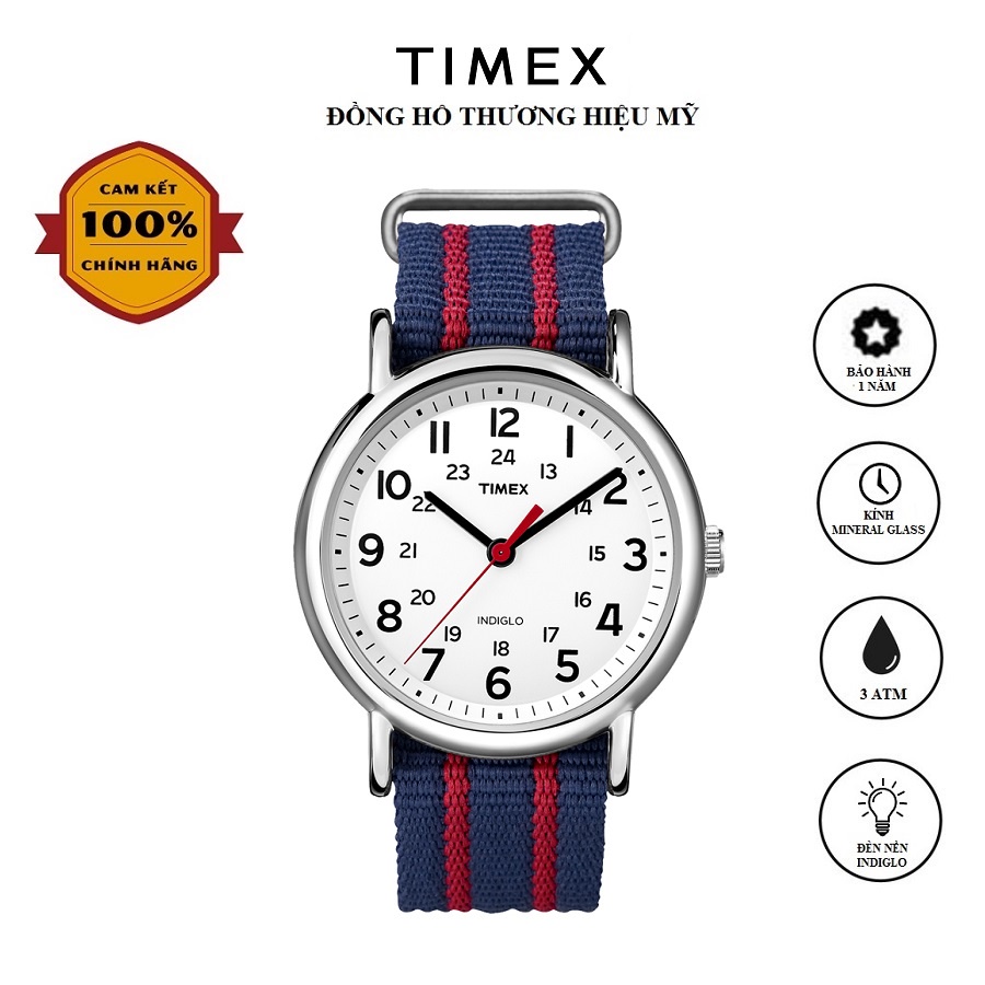 Đồng hồ Unisex Nam Nữ Timex Weekender T2N747 Mặt Tròn Dây Vải - Chính Hãng