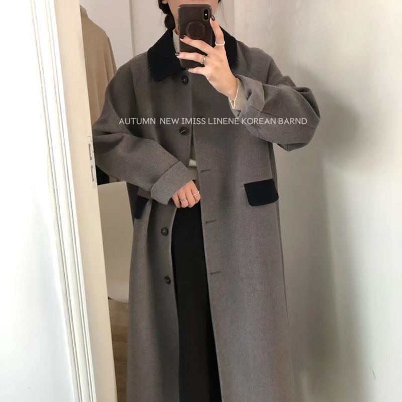 [Spot] Áo Khoác Len Ôm Dáng Vừa Vặn Đơn Giản Thời Trang Hàn Quốc Cổ Điển Tương Phản Cho Nữ