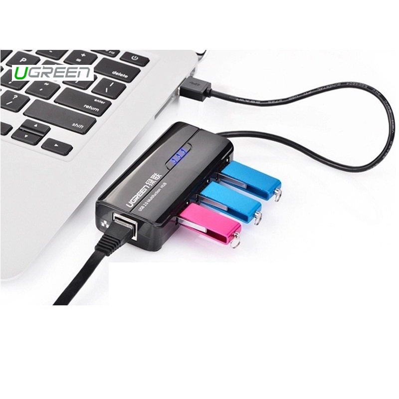 Cáp chuyển đổi USB 2.0 Sang 1 Lan RJ45 hổ trợ 100 Mbps 3 USB 2.0 màu Đen UGREEN 20264 CR103