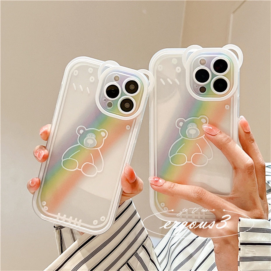 Ốp Điện Thoại Mềm Trong Suốt Họa Tiết Gấu Cầu Vồng Cho iPhone 14 13 12 11 Pro Max SE2020 X XR Xs Max 7 8 6 6s Plus