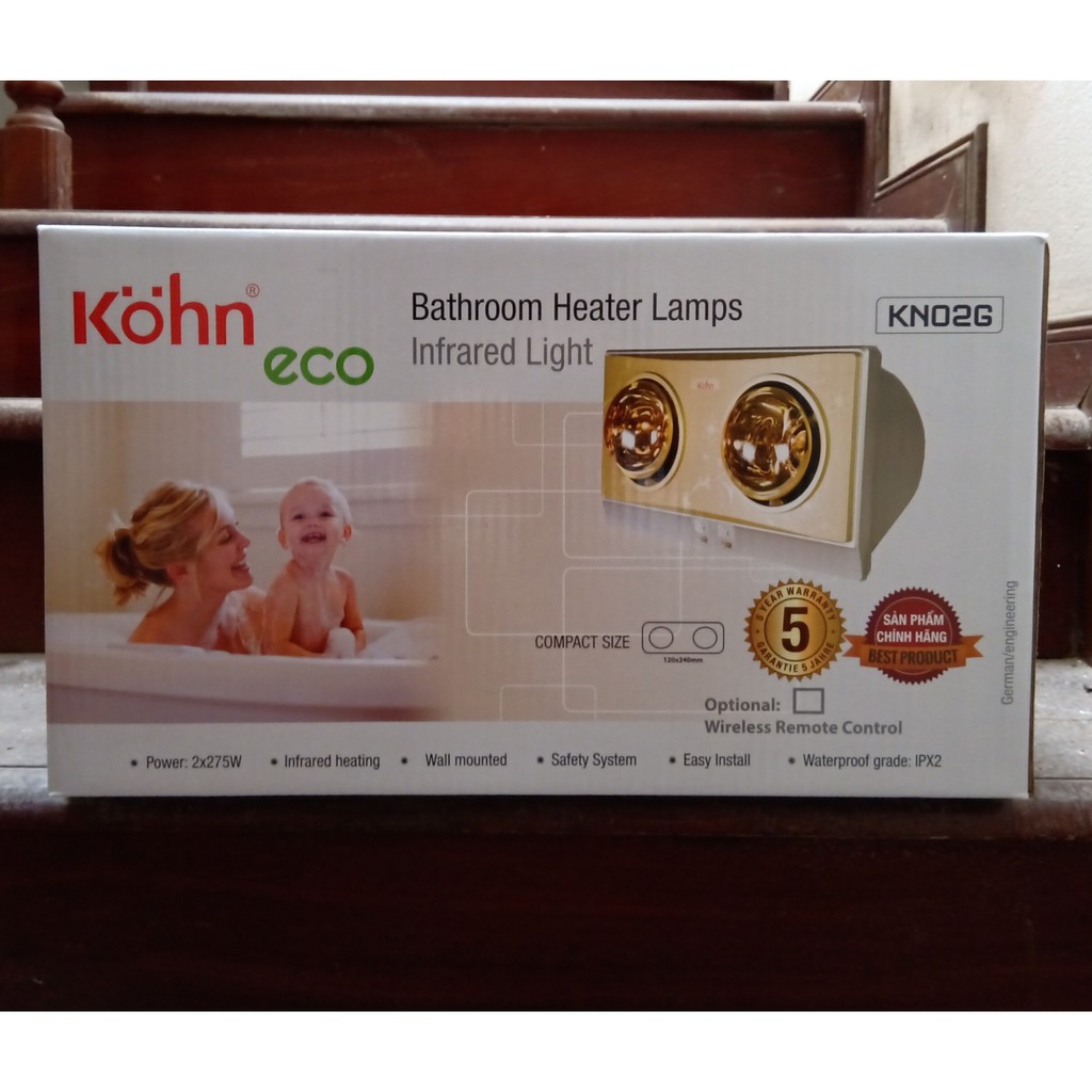 Bảo hành 5 năm - Đèn sưởi nhà tắm 2 bóng Kohn ECO KN02G