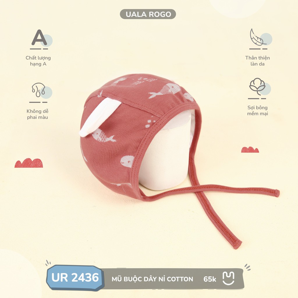 Mũ sơ sinh Ualarogo 0-6 tháng vải nỉ cotton thấm hút thoáng đầu giữ ấm