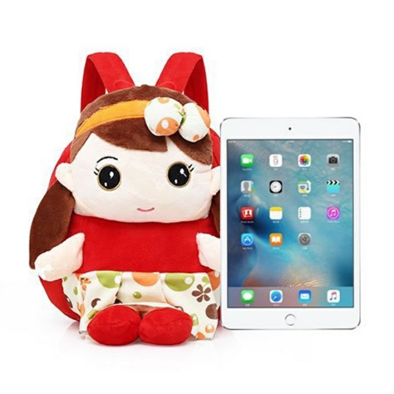 Balo gấu bông cho bé gái,balo mầm non 0_4t chất nhung mịn ,mẫu cô gái dễ thương đủ màu