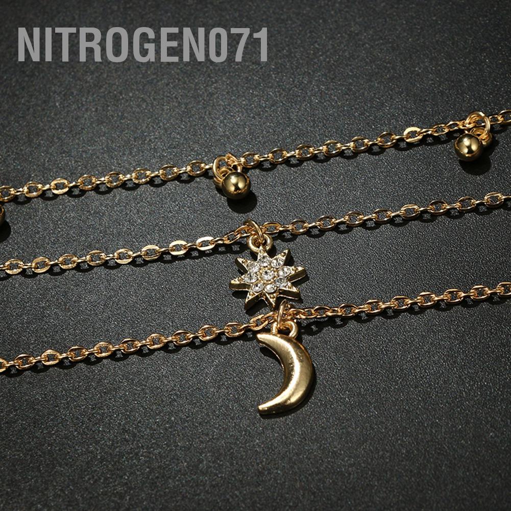 Nitrogen071 Women Multi Layers Rhinestones Moon Pendant Clavicle Necklace Alloy Jewelry Accessory